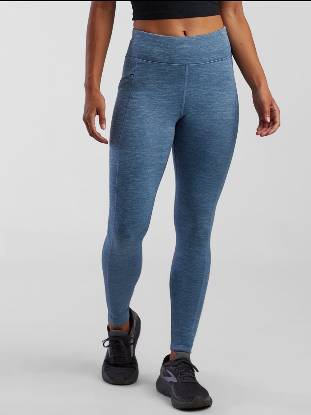 Title Nine Womens M Blue Heather Warm Leggings Side Zip Pocket Reflective Run
